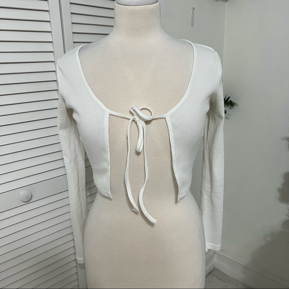 SHEIN White Tie Cropped Cardigan Size Extra Small